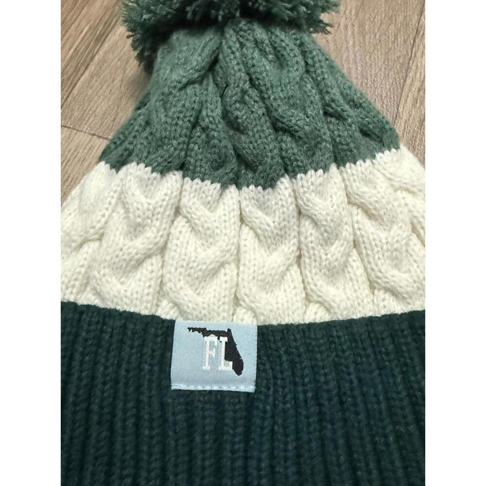 Green Florida Beanie Hat Pom Pom Top Ski Cap